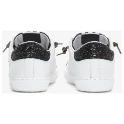 Weiße Ledersneakers mit Schwarzen und Goldenen Glitzerdetails