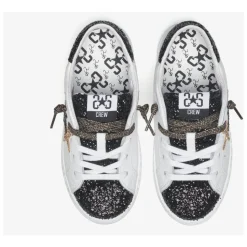 Weiße Ledersneakers mit Schwarzen und Goldenen Glitzerdetails