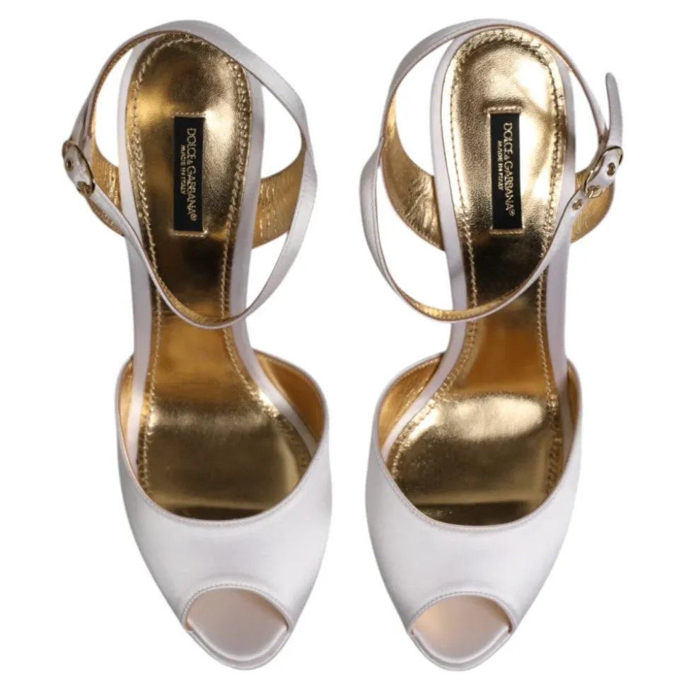 Weiße Satin Plateau High Heels Sandalen