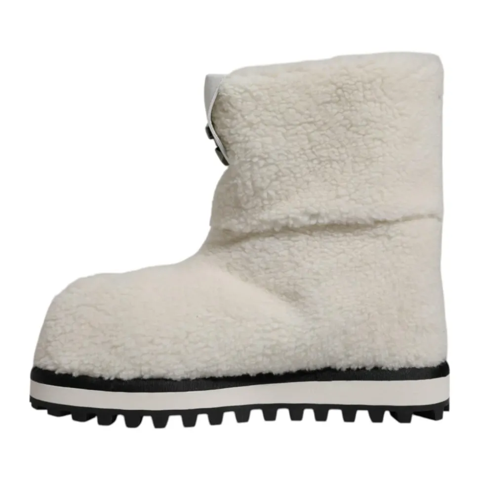 Weiße Shearling Mid Calf Stiefel