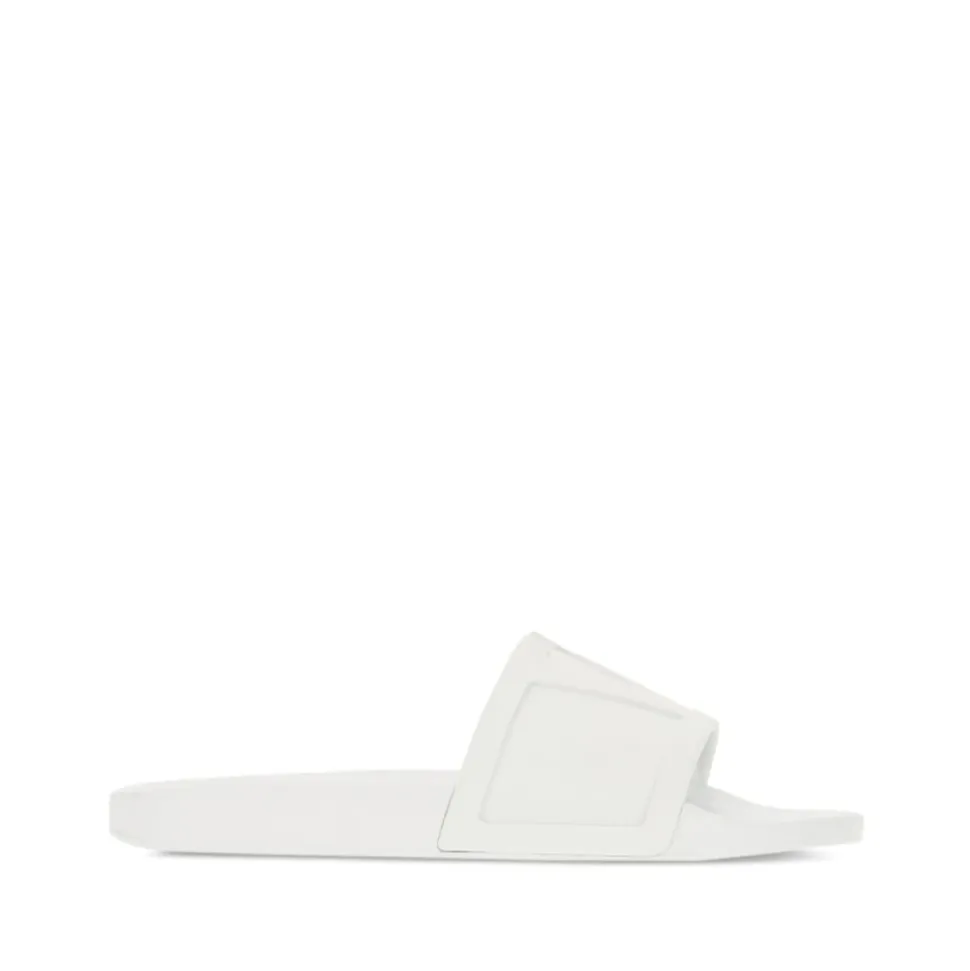 Weiße Slip-On Sandalen mit Flacher Sohle