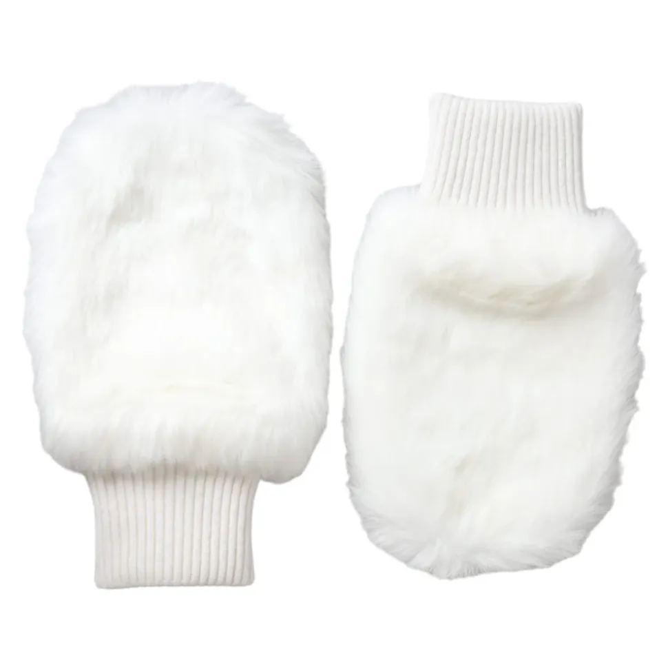 Weiße Strickpelz-Handgelenk-Fingerlose Handschuhe