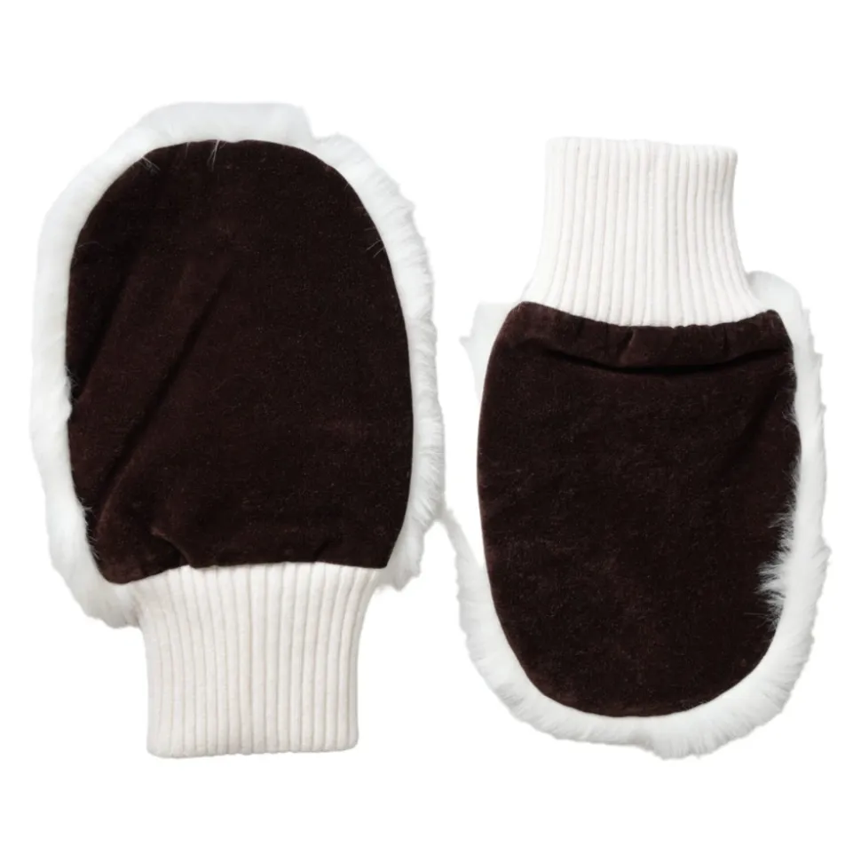Weiße Strickpelz-Handgelenk-Fingerlose Handschuhe