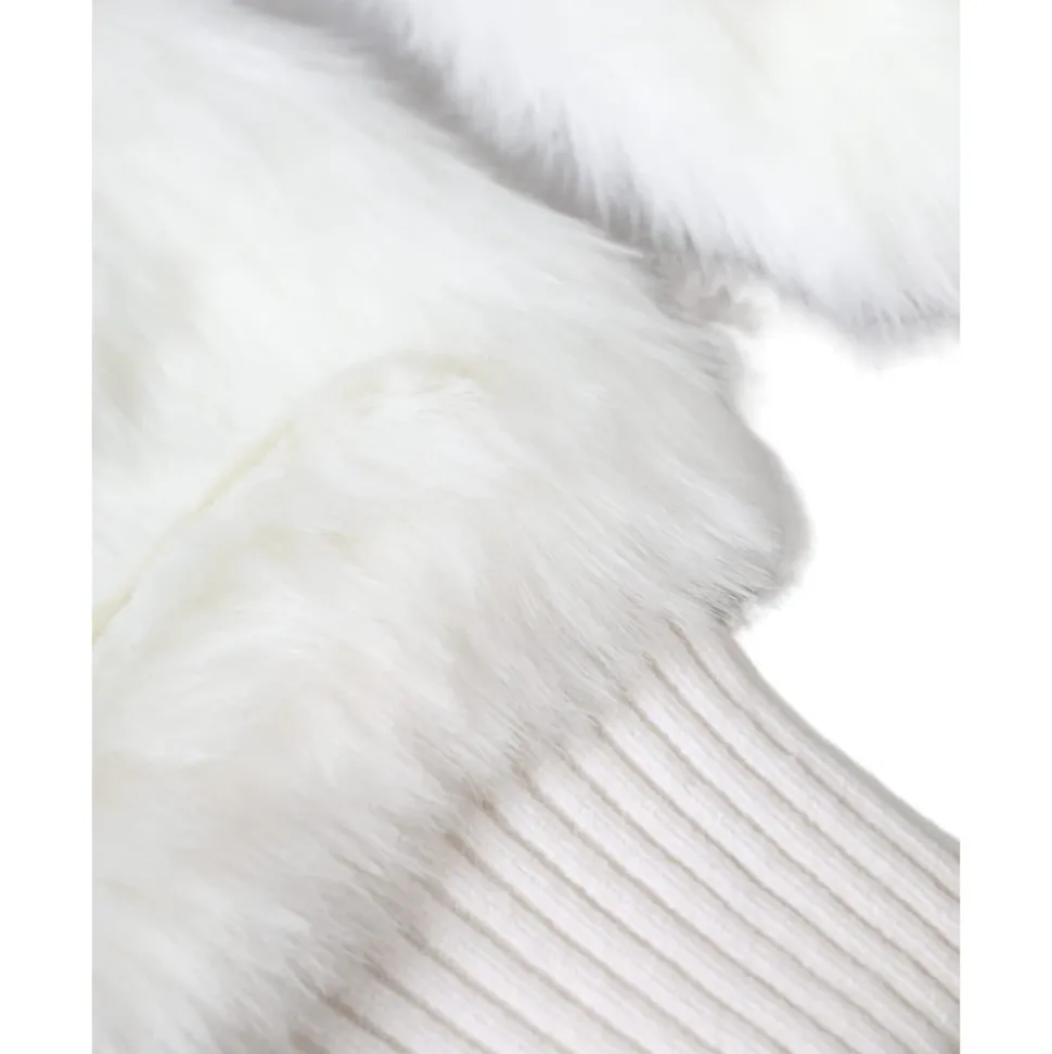 Weiße Strickpelz-Handgelenk-Fingerlose Handschuhe
