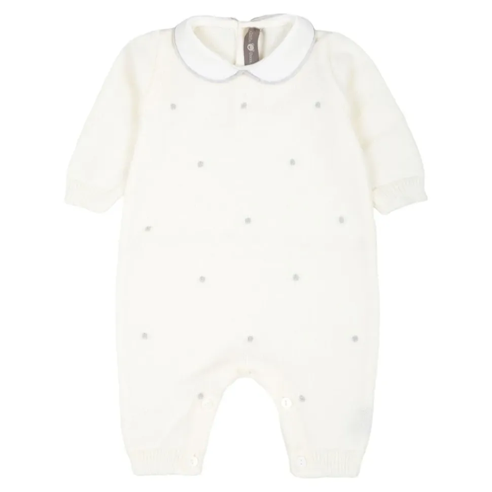 Weiße Strick-Polka-Dot-Kleid
