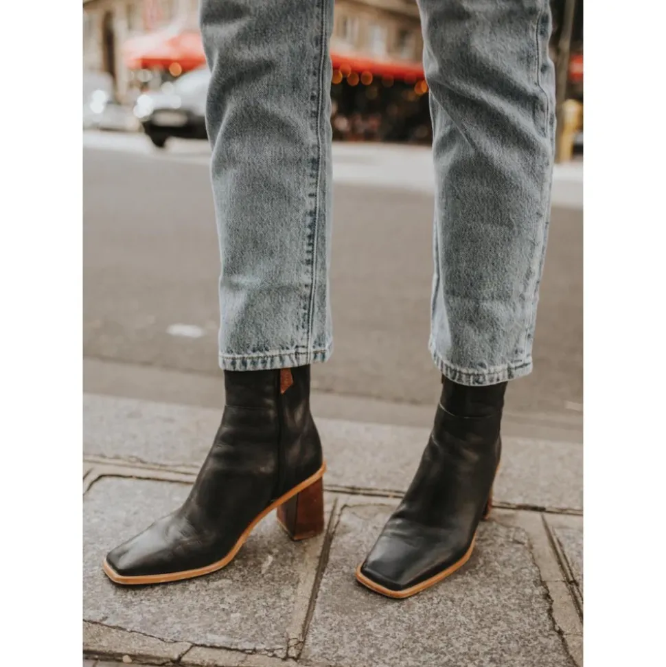 West Vintage Schwarze Leder Stiefeletten