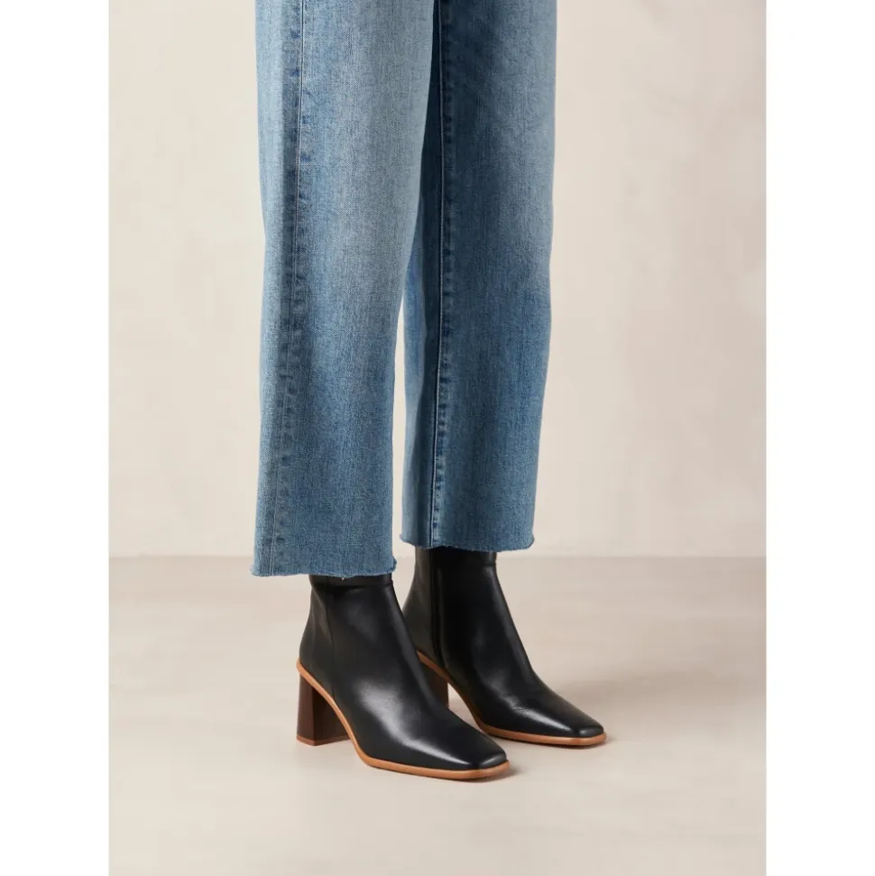 West Vintage Schwarze Leder Stiefeletten