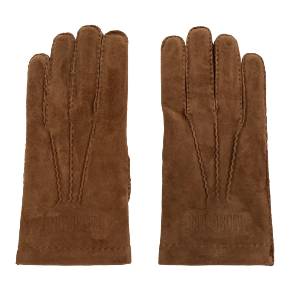 Wildlederhandschuhe mit gesticktem Logo