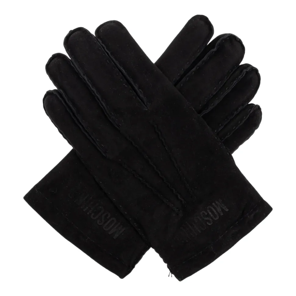 Wildlederhandschuhe mit gesticktem Logo