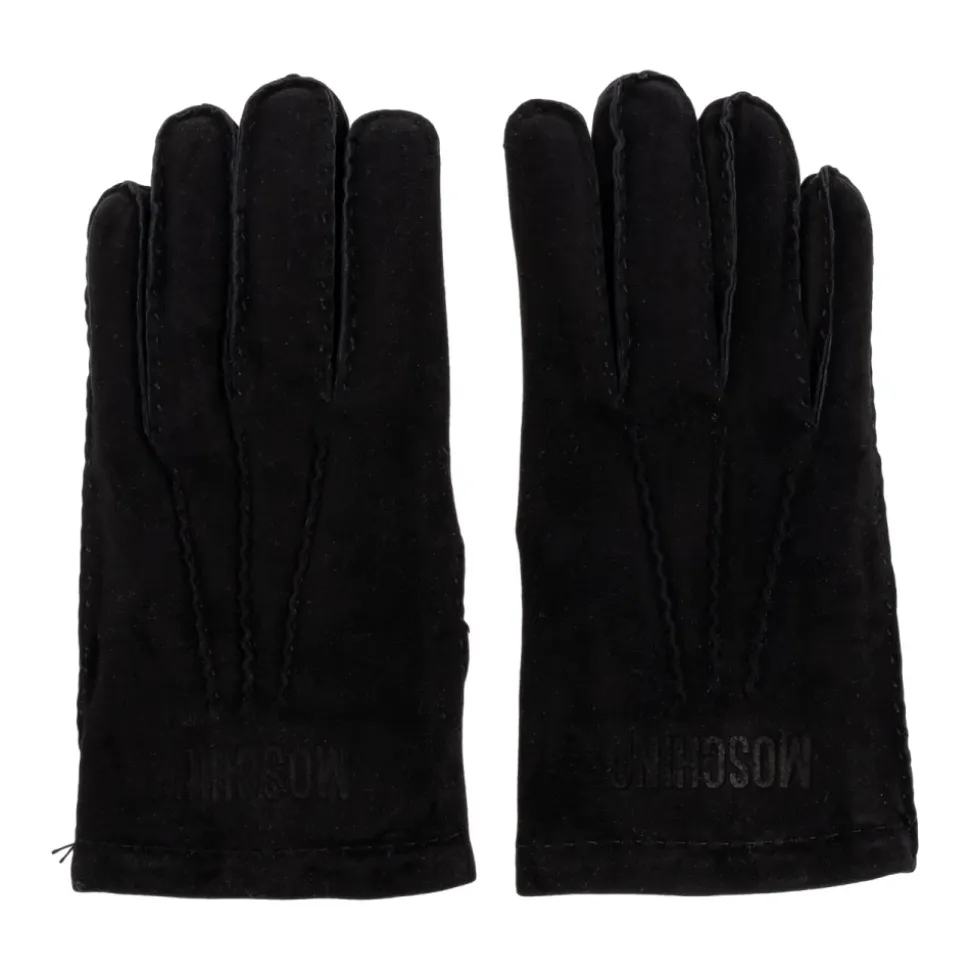 Wildlederhandschuhe mit gesticktem Logo