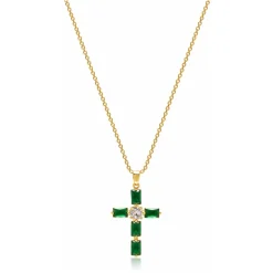 Women's Green CZ Cross Necklace