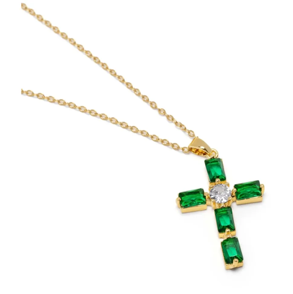 Women's Green CZ Cross Necklace