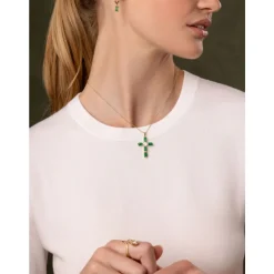 Women's Green CZ Cross Necklace