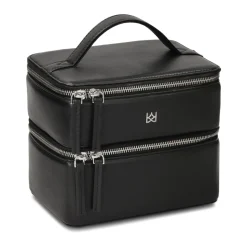 Zweistufige starre Leder-Kosmetiktasche